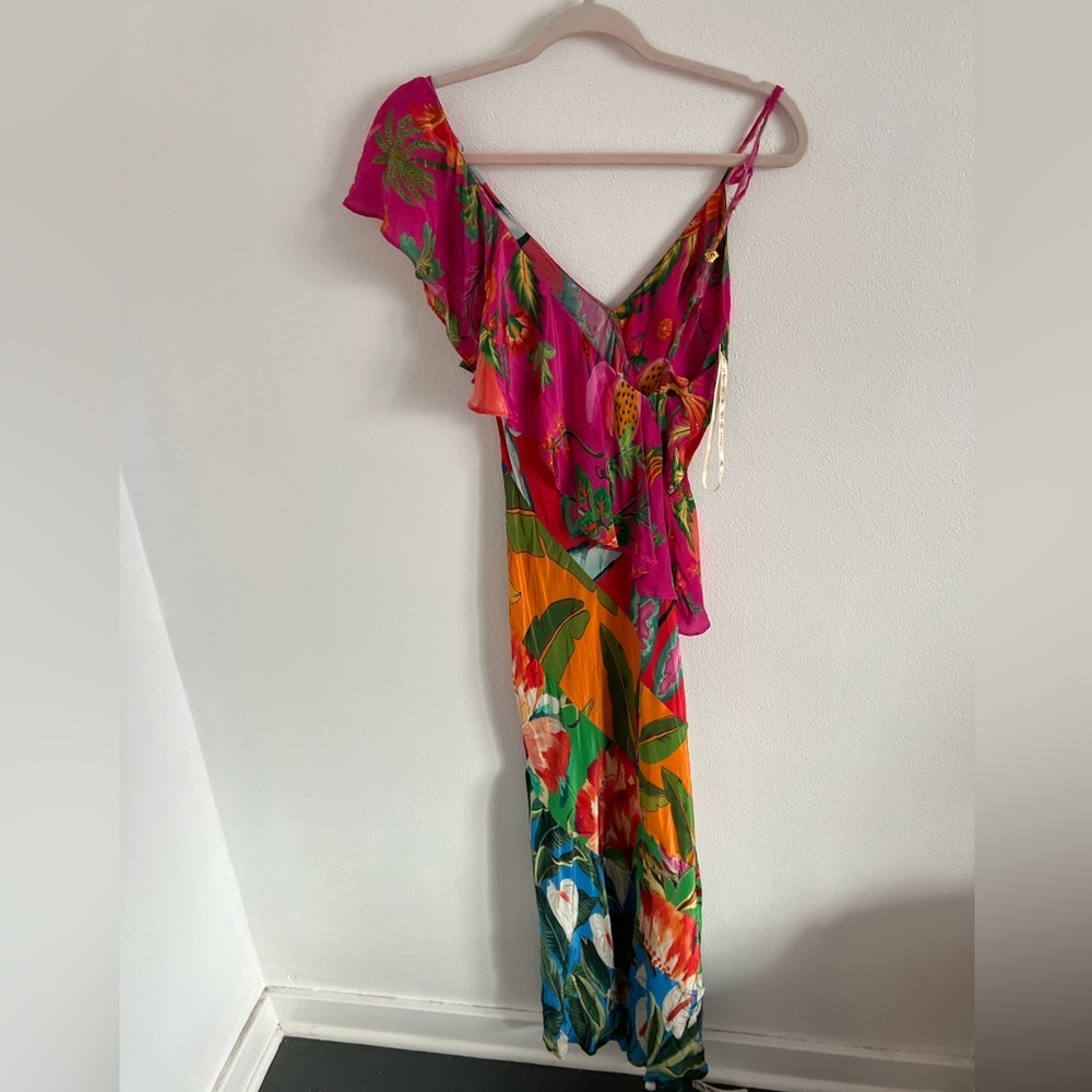Farm Rio Mixed Flowery Ruffle One Shoulder Dress, size small - Picture 5 of 7